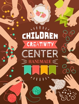 Colorful flat design poster of creative handmade studio for kids vector illustration