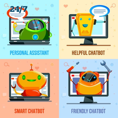 Personal assistant, helpful, smart and friendly chat bot, flat design concept isolated vector illustration