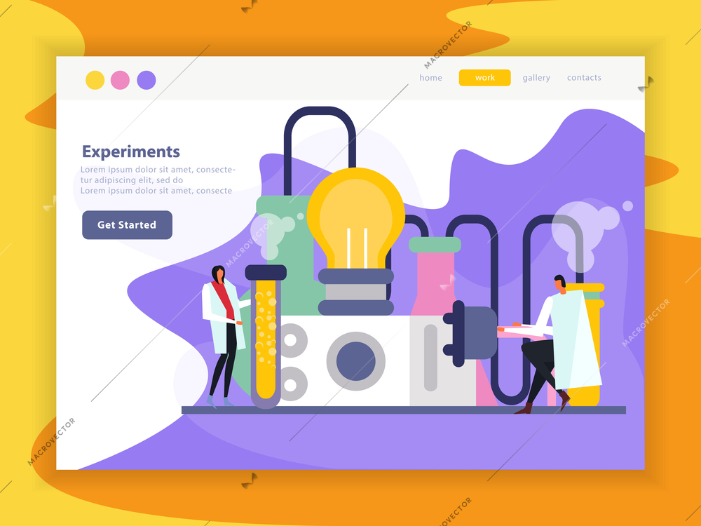 Science lab landing page with test and experiment symbols flat vector illustration