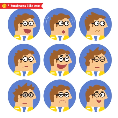 Employee facial emotions, isolated icons set vector illustration
