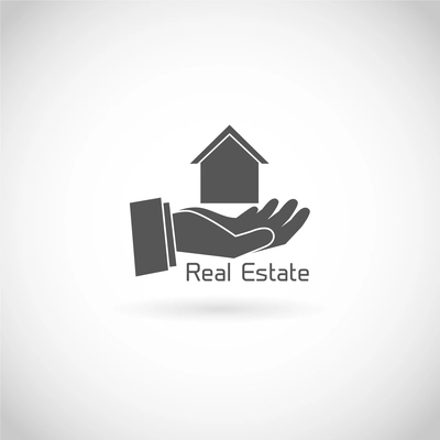 Real estate symbol human hand holding house silhouette isolated on white background vector illustration