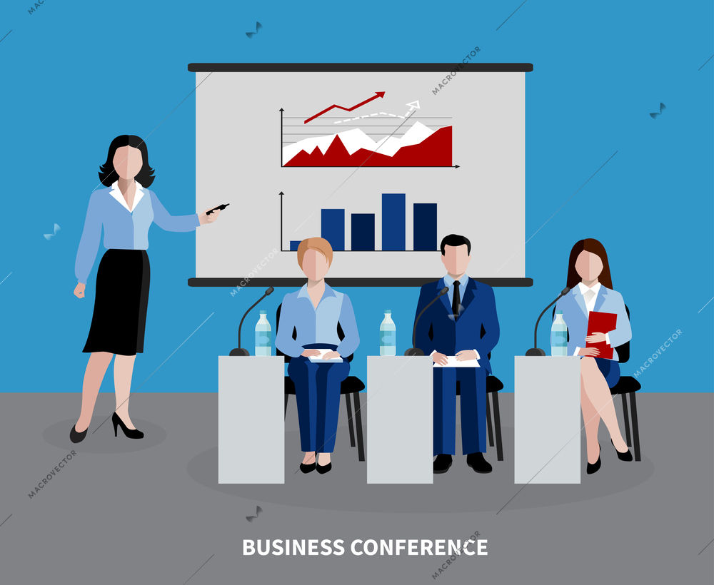 Human resources background with four people participating in business conference flat vector illustration