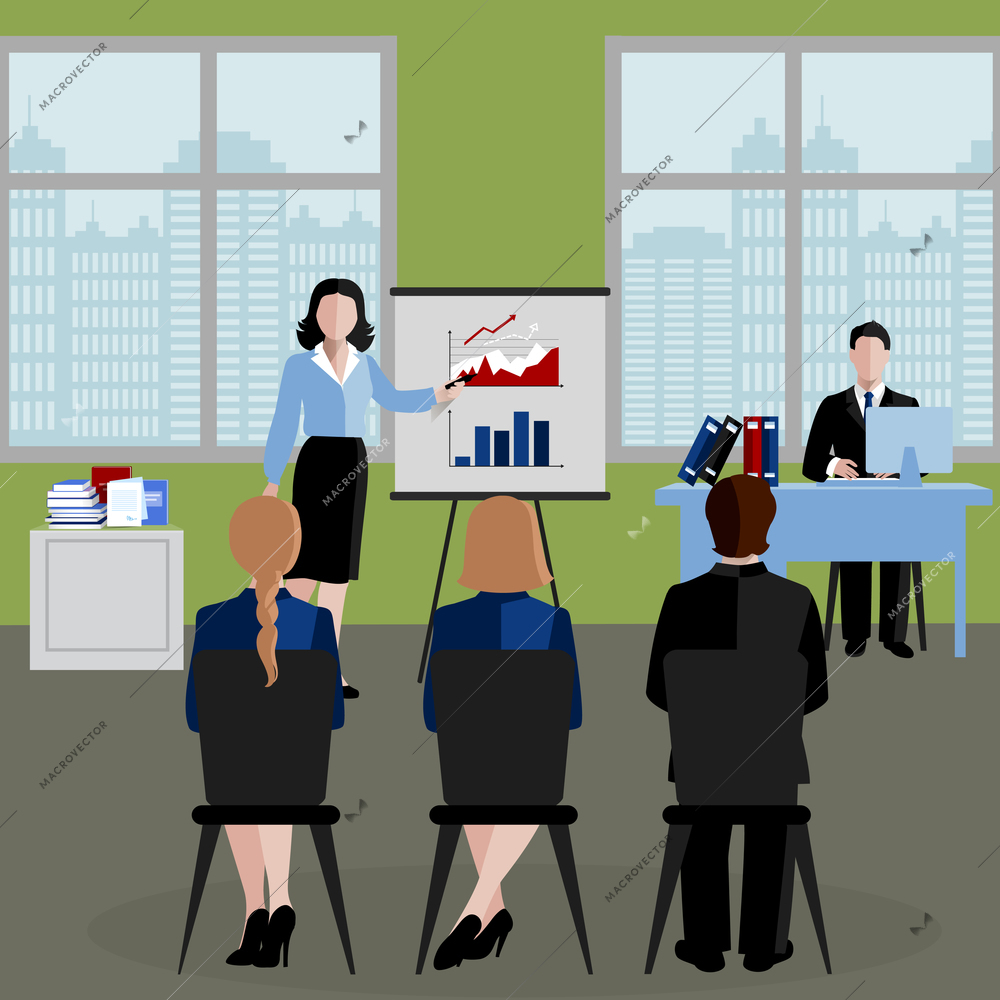 Flat design background with human resources at business meeting vector illustration