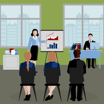 Flat design background with human resources at business meeting vector illustration