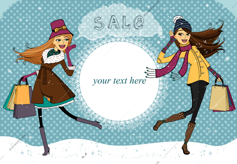 Winter holiday shopping promo banner vector illustration