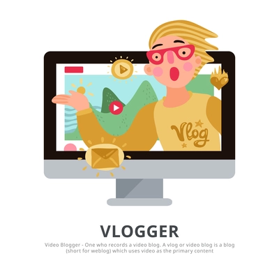 Vlogger background with travel tips blog symbols flat vector illustration