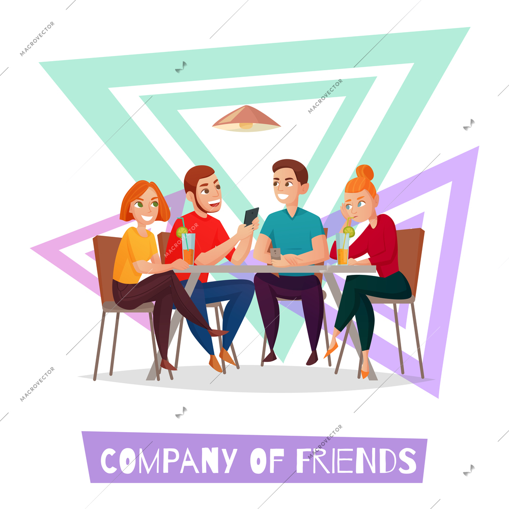 Colored isolated restaurant pub visitors simple composition with company of friends description vector illustration