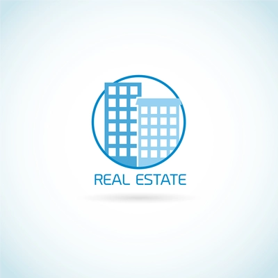 Real estate symbol skyscraper building in circle isolated on white background vector illustration