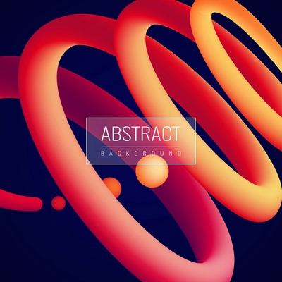 Abstract holographic fluid in spiral and balls shape in red orange color on dark background vector illustration