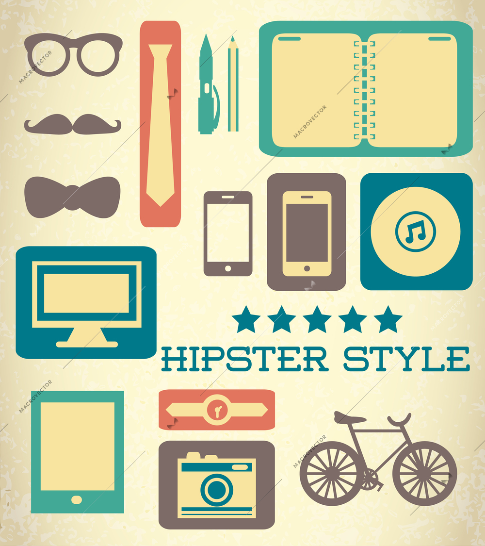 Flat hipster set of web elements vector illustration