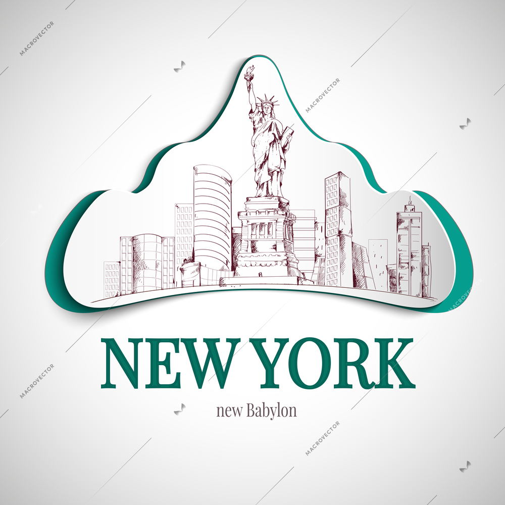 New york babylon city emblem with statue of liberty and skyscrapers vector illustration