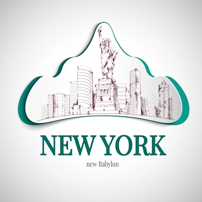 New york babylon city emblem with statue of liberty and skyscrapers vector illustration