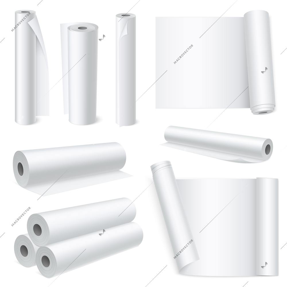 Abstract composition of isolated white blank paper rolls in realistic style on white background vector illustration