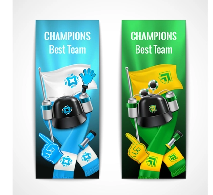 Fan sport vertical banners set with champions symbols realistic isolated vector illustration