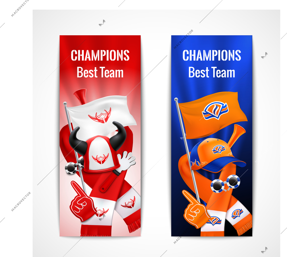 Fan sport vertical banners set with best team symbols realistic isolated vector illustration