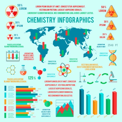 Chemistry business infographic presentation design template diagrams with scientific icons vector illustration