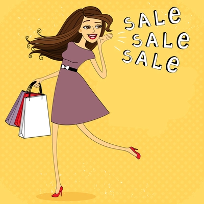 Fasion sale girl with shopping bags vector illustration