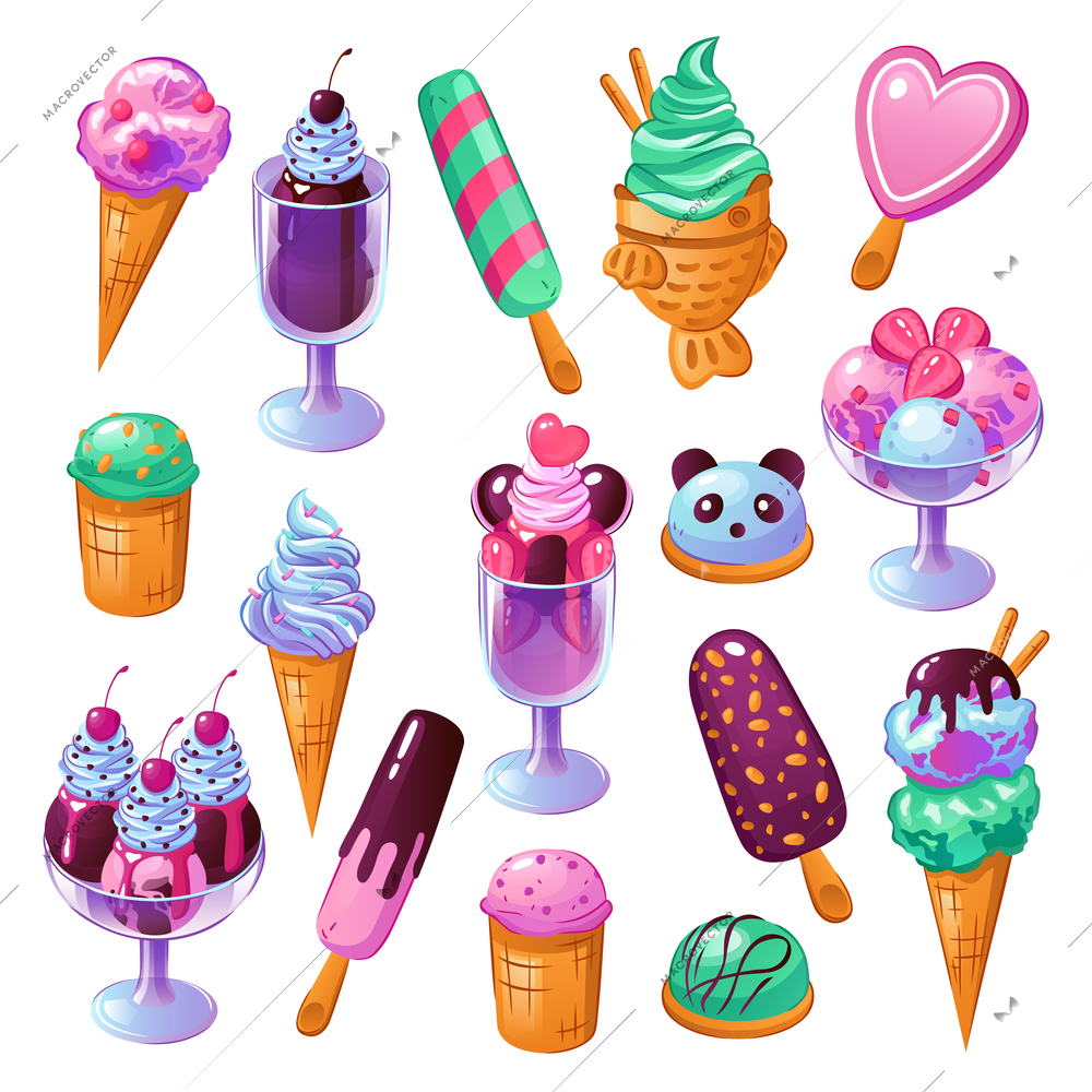 Ice cream design icons set flat isolated vector illustration