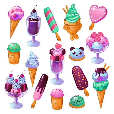 Ice cream design icons set flat isolated vector illustration