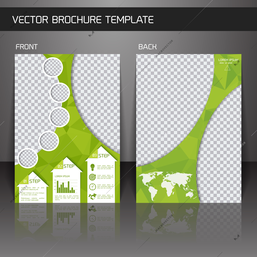 Green abstract design paper brochure leaflet design back and front template vector illustration