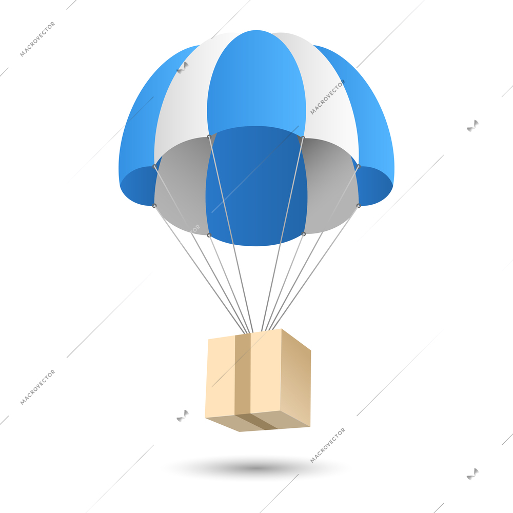 Parachute gift box package aerial post delivery emblem icon vector illustration