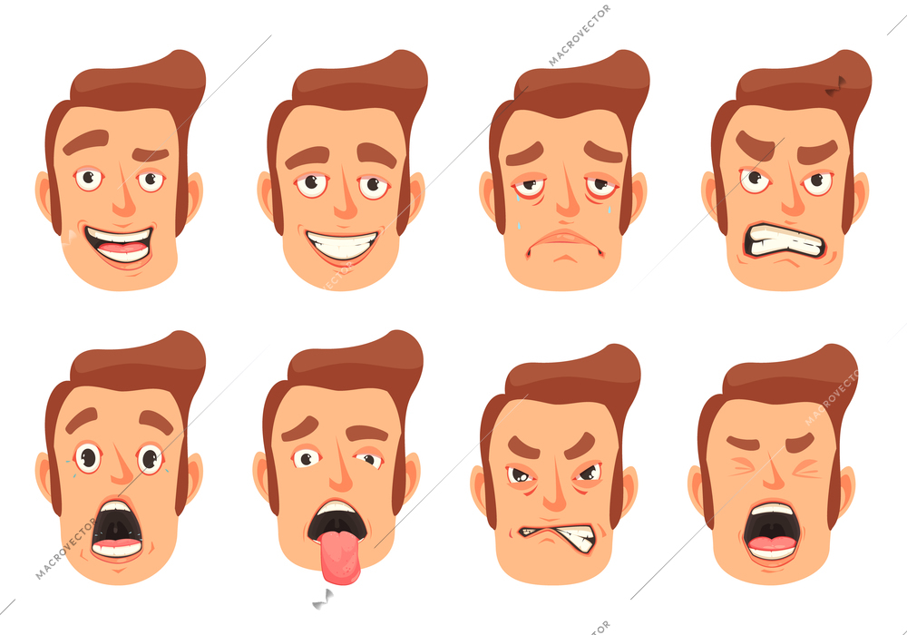 Cartoon face scared character emotion - vector clip art