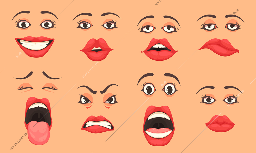 Women Cute Mouth Lips Eyes Facial Vector Illustration 39253 | Macrovector Women Cute Mouth Lips Eyes Facial Vector Illustration 39253 | Macrovector
