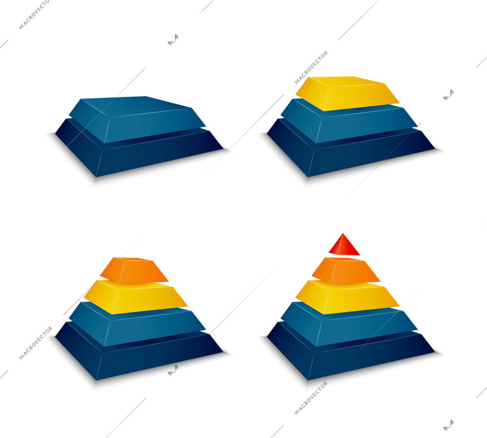 Pyramid building progress concept icons set vector illustration