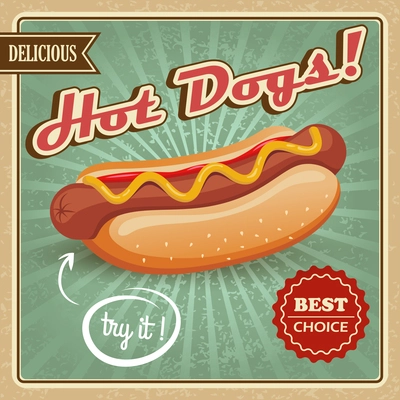 Drawing hot dog delicious fast food best choice poster template vector illustration