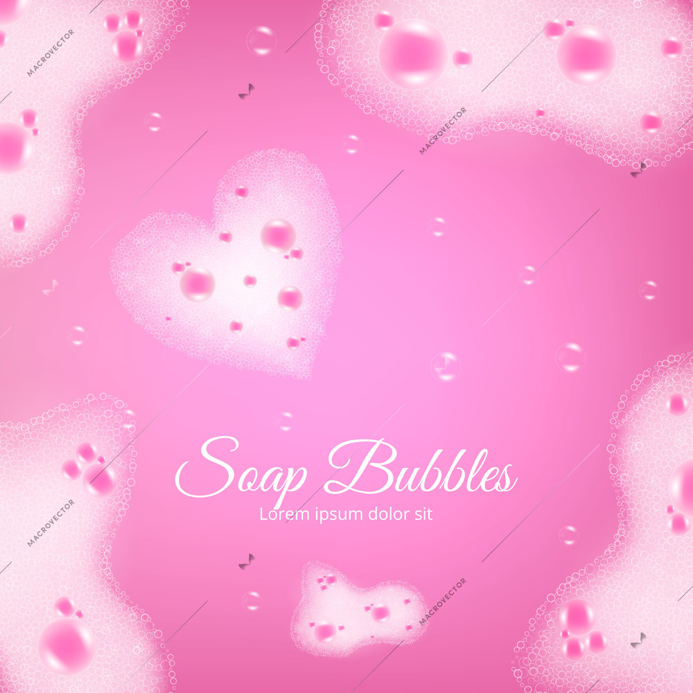 Sudsy pink water abstract background with soap bubbles and foam in realistic style vector illustration