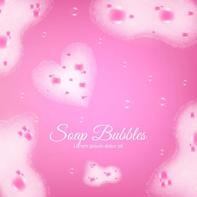 Sudsy pink water abstract background with soap bubbles and foam in realistic style vector illustration