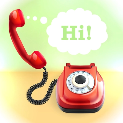 Retro style red color telephone with wire connection background vector illustration