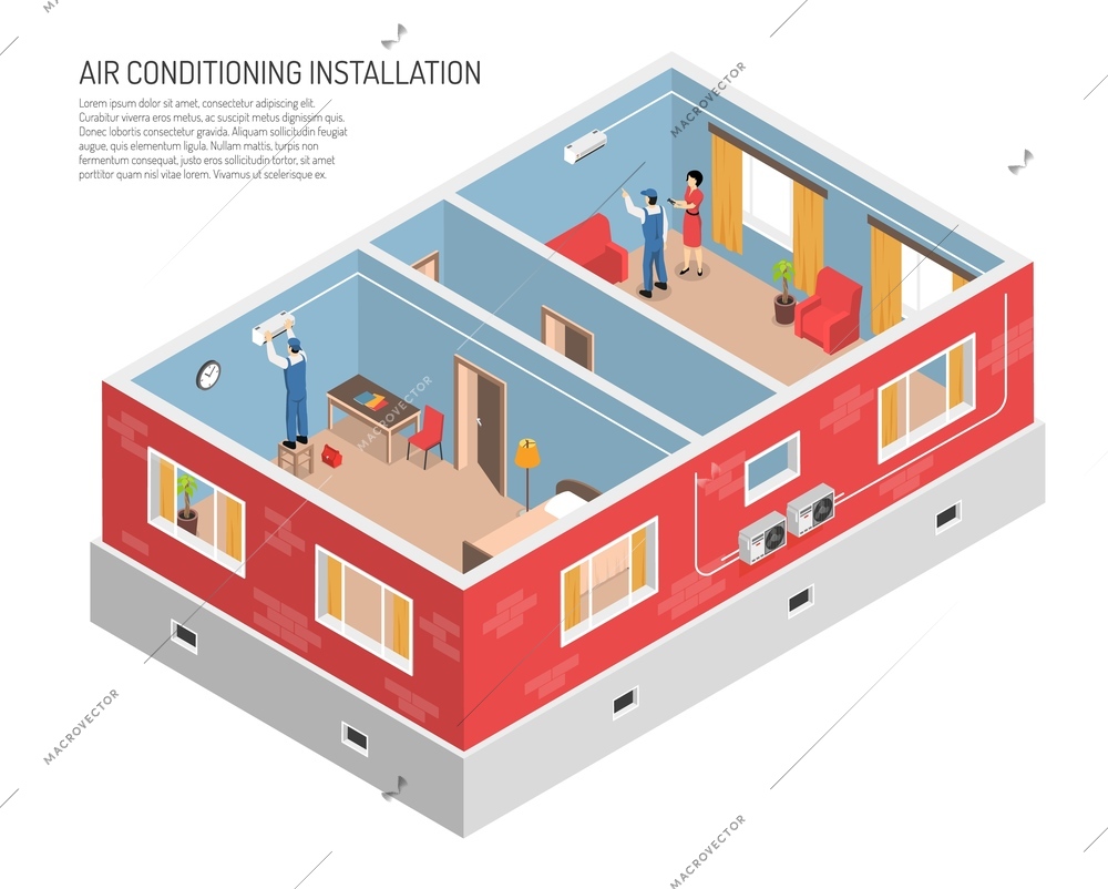 Air conditioners service home composition with cut away view of house with installed climate control system vector illustration