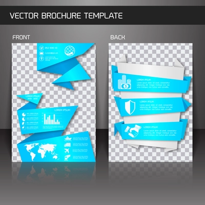 Blue origami business corporate design brochure flyer design template vector illustration