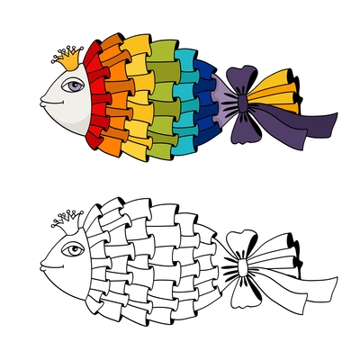 Rainbow fish coloring icons vector illustration isolated