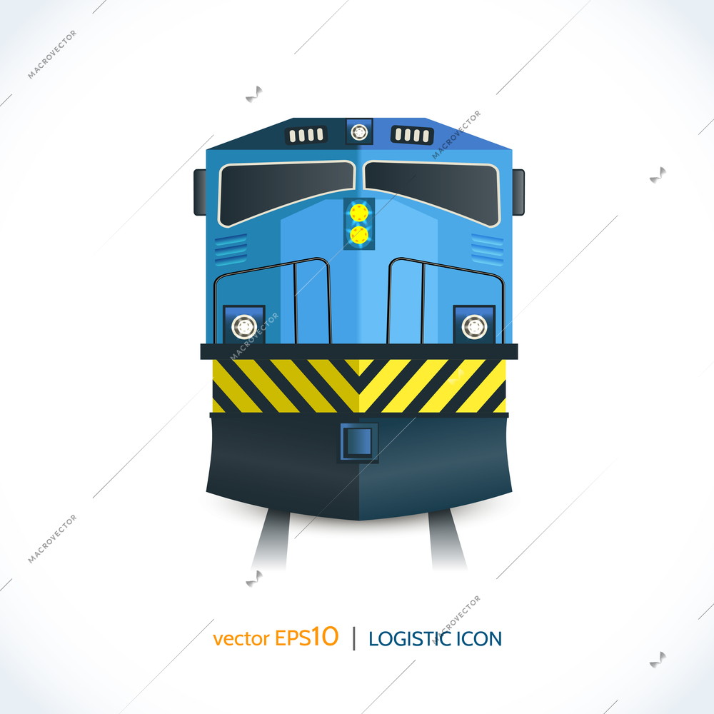 Logistic shipping realistic train front icon isolated on white vector illustration.