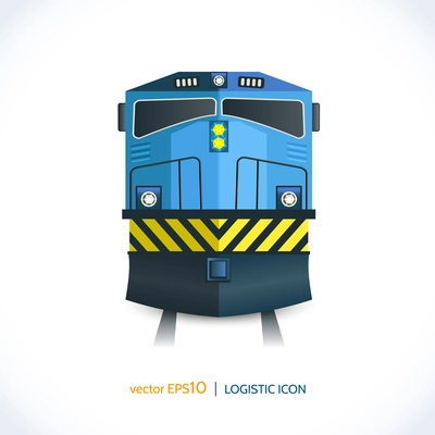 Logistic shipping realistic train front icon isolated on white vector illustration.