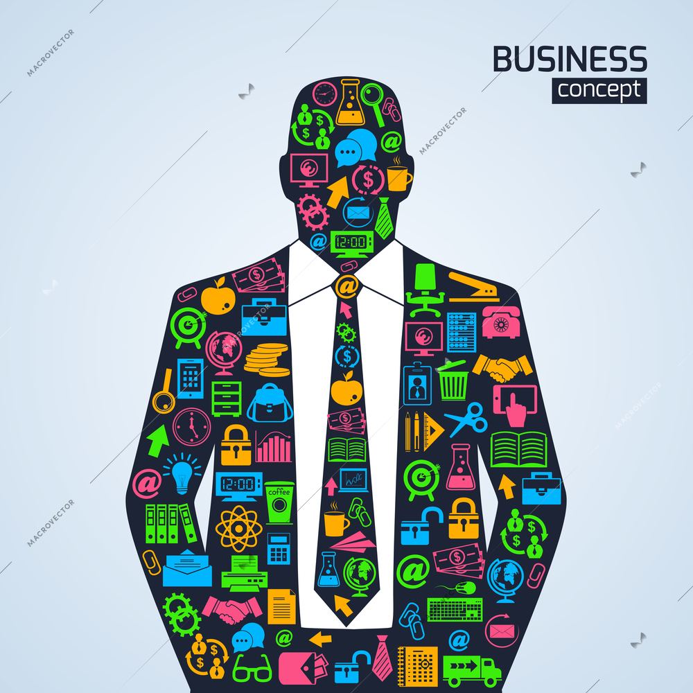 Businessman person business concept with finance marketing development icons vector illustration