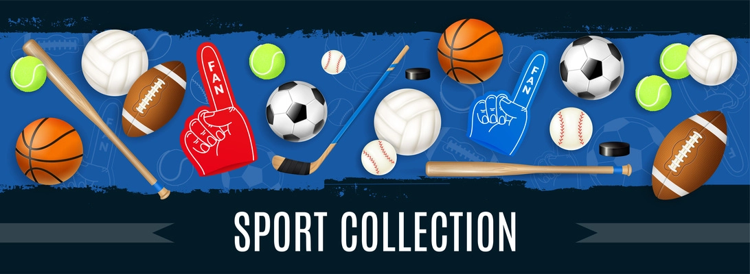 Sport inventory collection with basketball soccer rugby tennis balls puck hockey stick  baseball bat realistic icons vector illustration