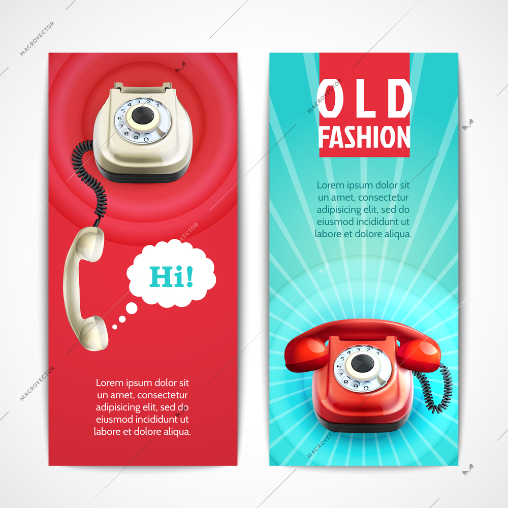 Old fashion telephone retro technology banners horizontal isolated vector illustration