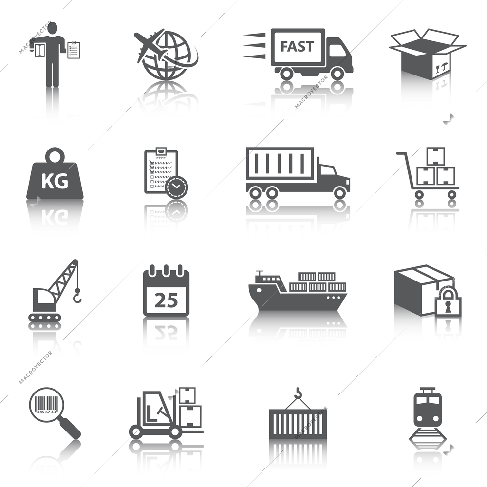 Logistic shipping freight service icons set of delivery truck box container ship isolated vector illustration