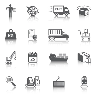 Logistic shipping freight service icons set of delivery truck box container ship isolated vector illustration