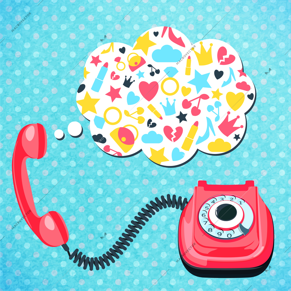 Old retro wire telephone with chat speech bubble communication concept  vector illustration.