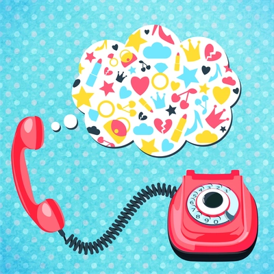Old retro wire telephone with chat speech bubble communication concept  vector illustration.