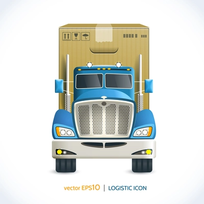 Logistic shipping realistic heavy truck with carton box  isolated on white vector illustration