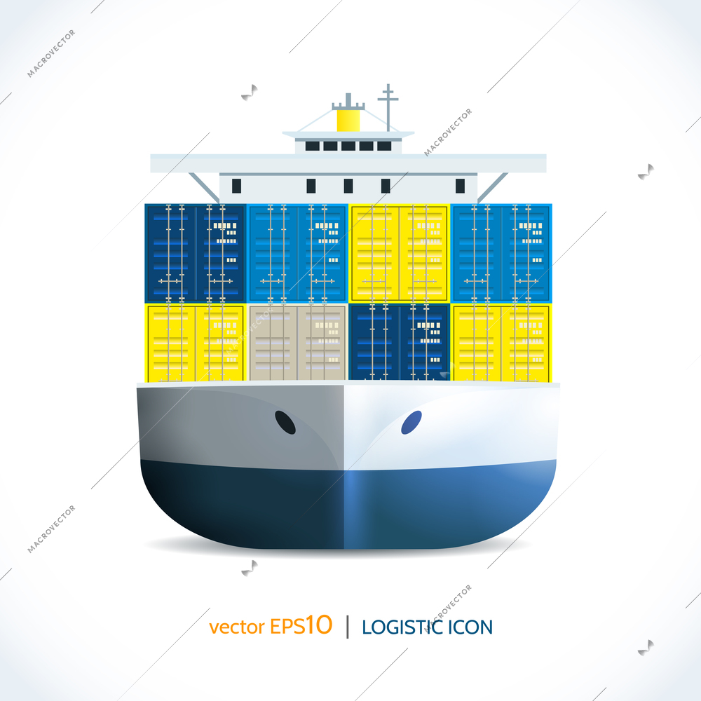 Logistic shipping realistic ocean container ship transport isolated on white vector illustration