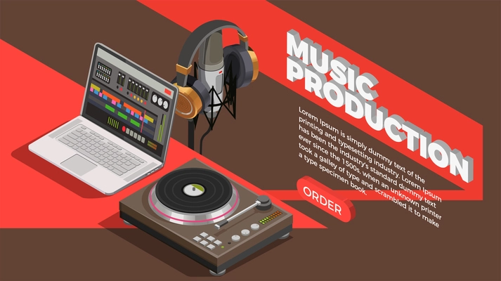 Music industry isometric background with music production symbols vector illustration