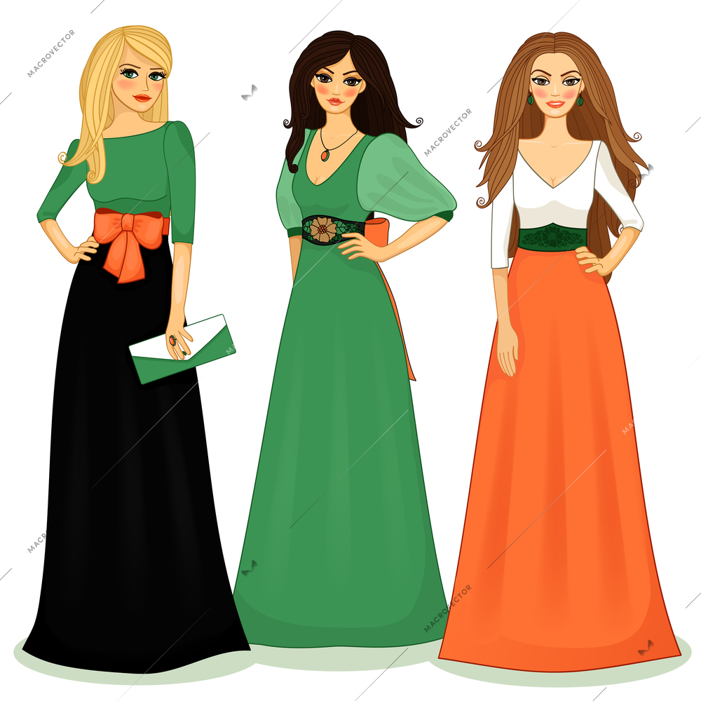 Set of beautiful girls vector illustration isolated