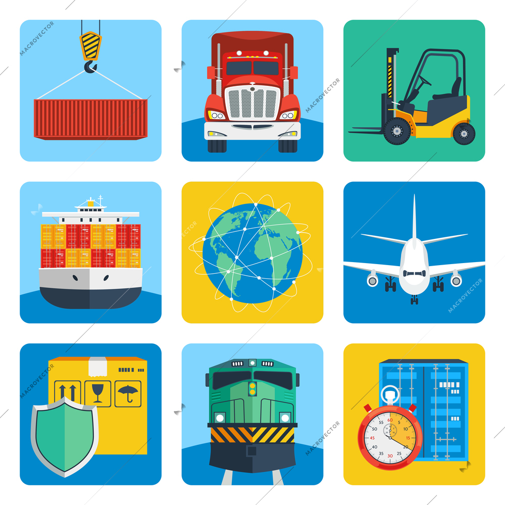 Logistic shipping delivery service realistic icons set isolated vector illustration