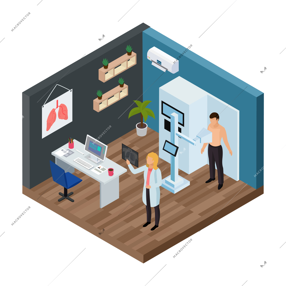 Tuberculosis prevention isometric concept  with lungs test symbols vector illustration